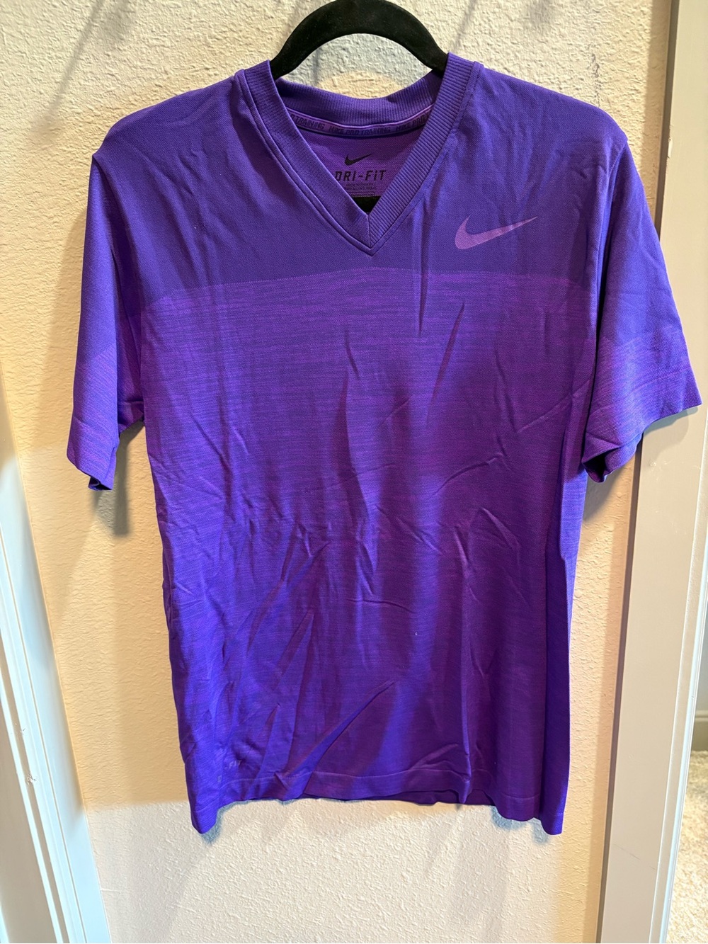 Nike Men’s Purple V-Neck Dri-FIT Short Sleeve Shirt